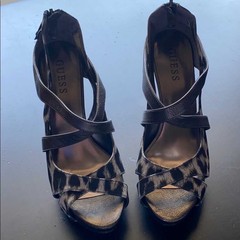 Guess strappy cheetah print platform heels